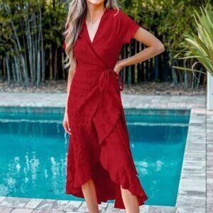 Women Rococo Scarlet red wrap dress sz Large ( runs smaller)